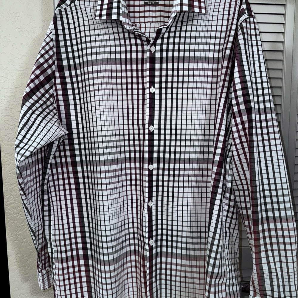 Kenneth Cole Men's Plaid Shirt - Black, White, and purple